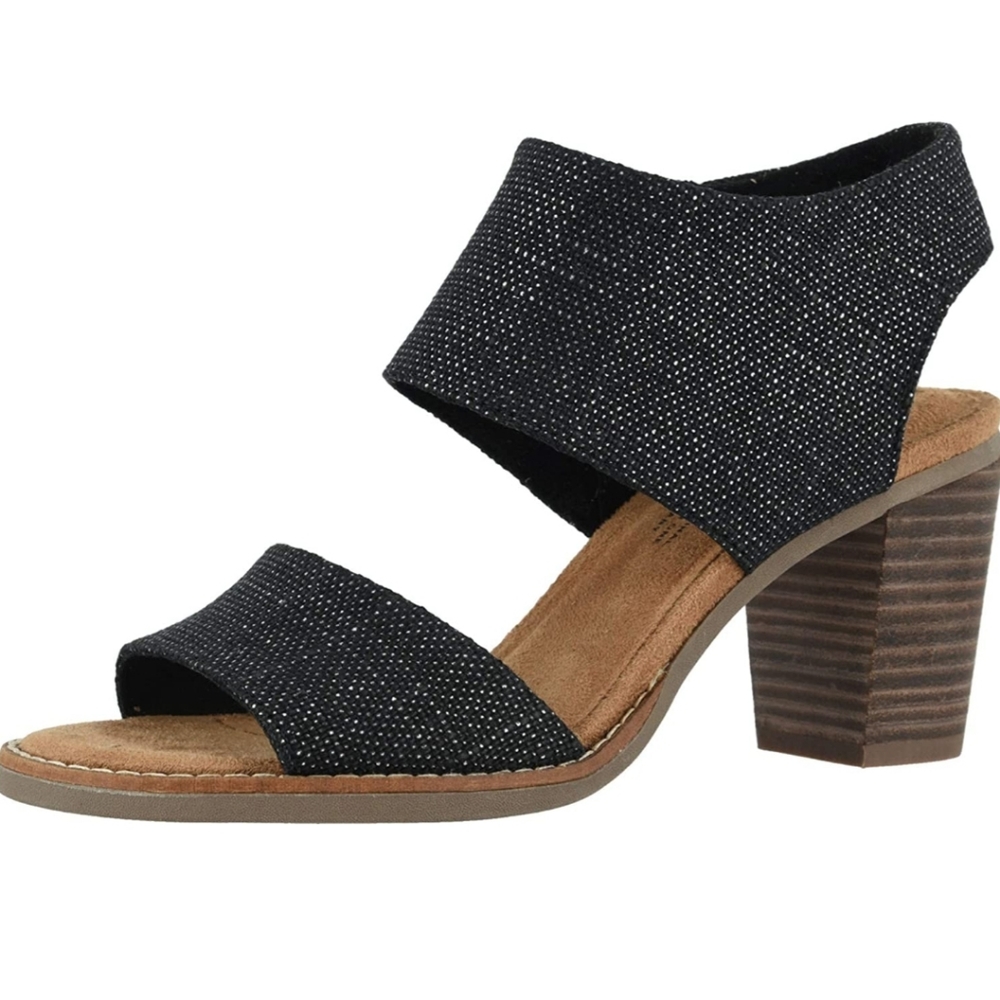TOMS Majorca Sandal in Black Foil Woven